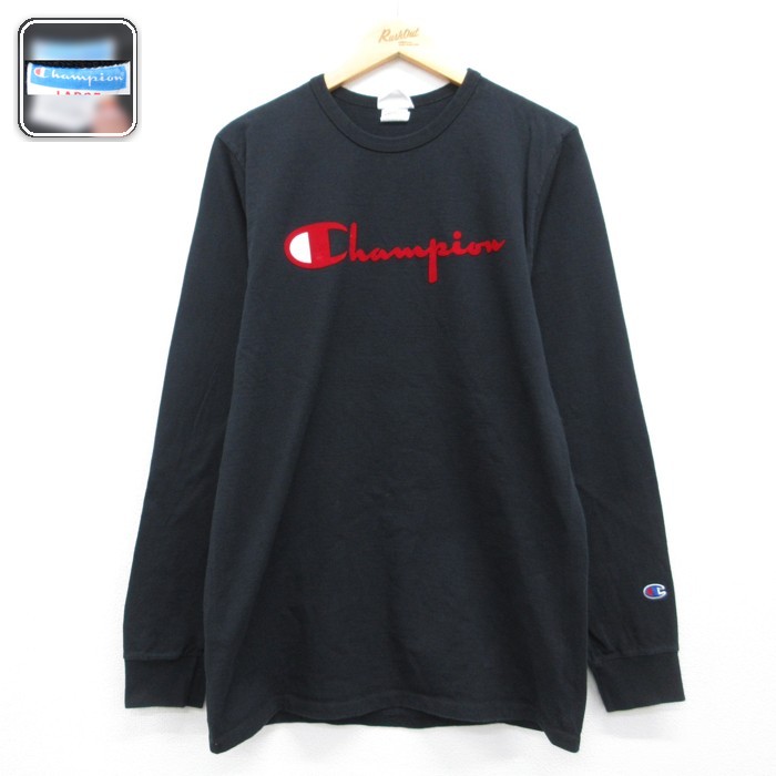 チャンピオン 長袖Tシャツ ビッグロゴ ブラック メンズL相当 | 古着