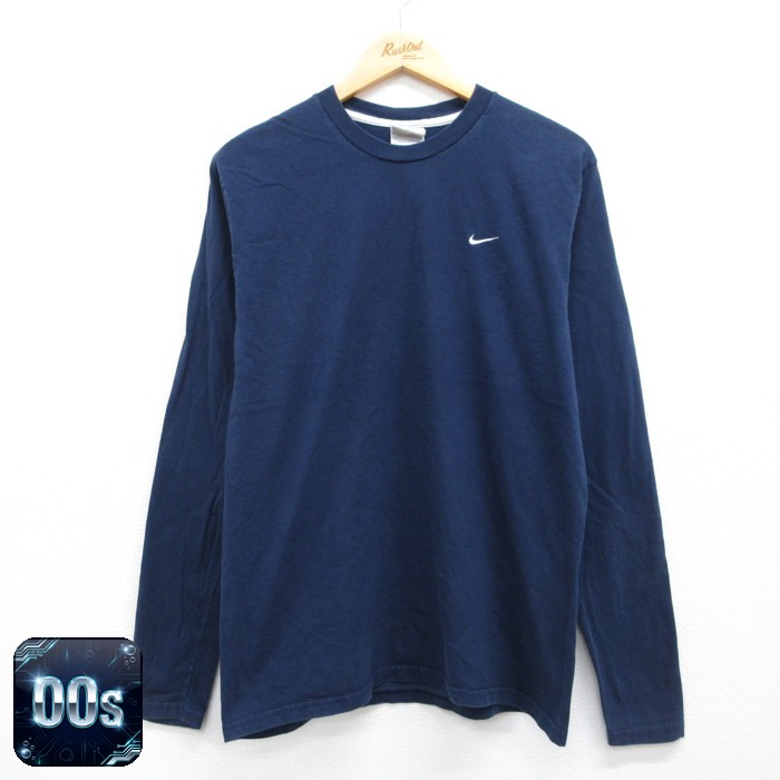 ナイキ 00s 長袖Tシャツ ワンポイントロゴ ネイビー メンズM相当 | 古着
