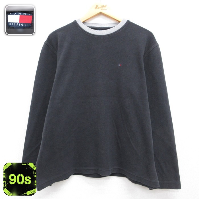 トミーヒルフィガー 90s 長袖Tシャツ ワンポイント ブラック メンズXL相当 | 古着