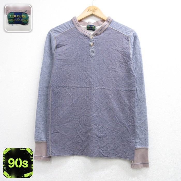 90s 長袖Tシャツ ヘンリーネック 霜降り パープル メンズS相当 | 古着