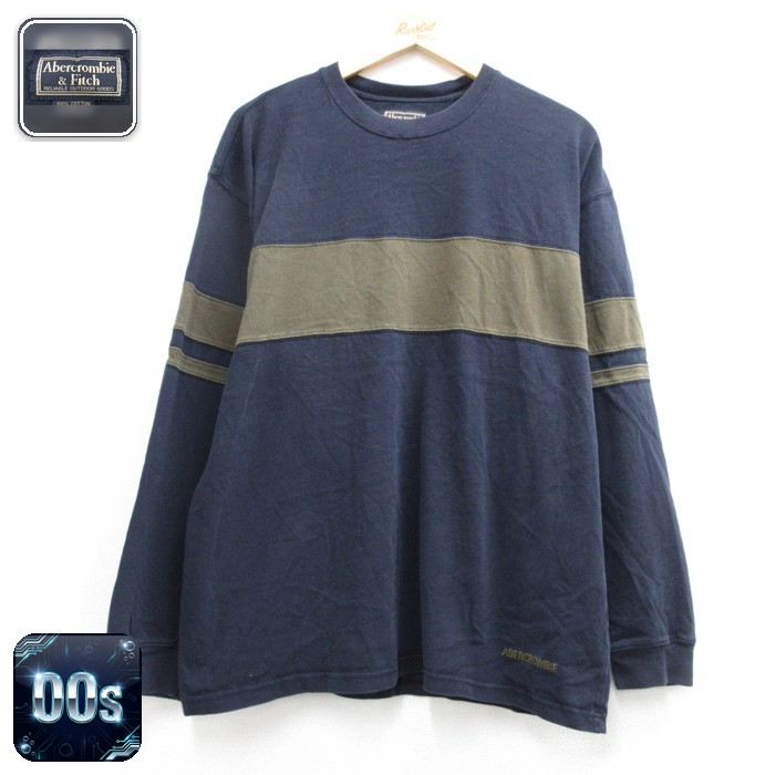 アバクロンビー 00s 長袖Tシャツ 刺繍ロゴ ボーダー ネイビー メンズXL相当 | 古着