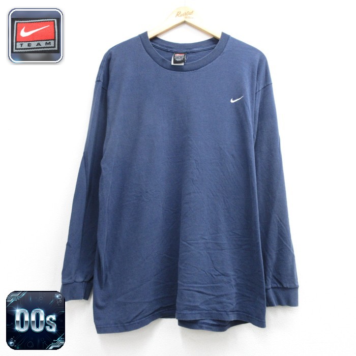 ナイキ 00s 長袖Tシャツ ワンポイントロゴ ネイビー メンズXL相当 | 古着