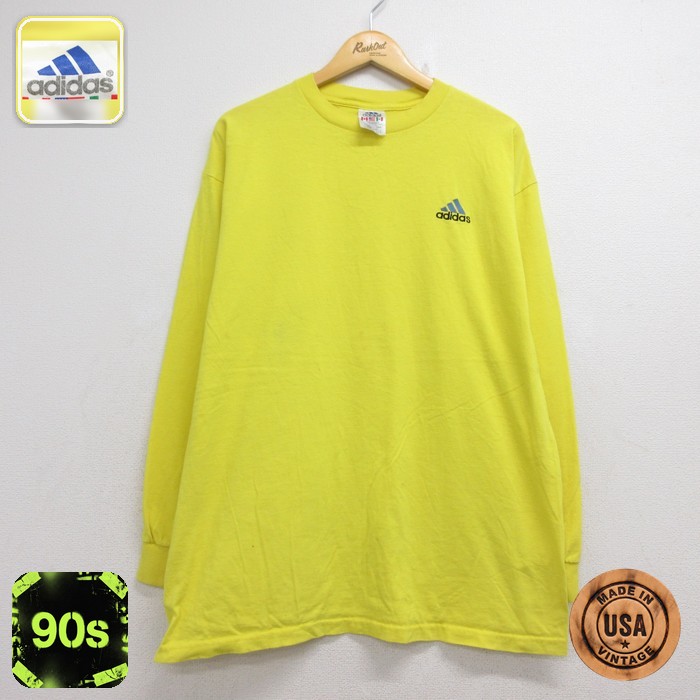 アディダス 90s 長袖Tシャツ 刺繍ロゴ イエロー メンズXL相当 | 古着