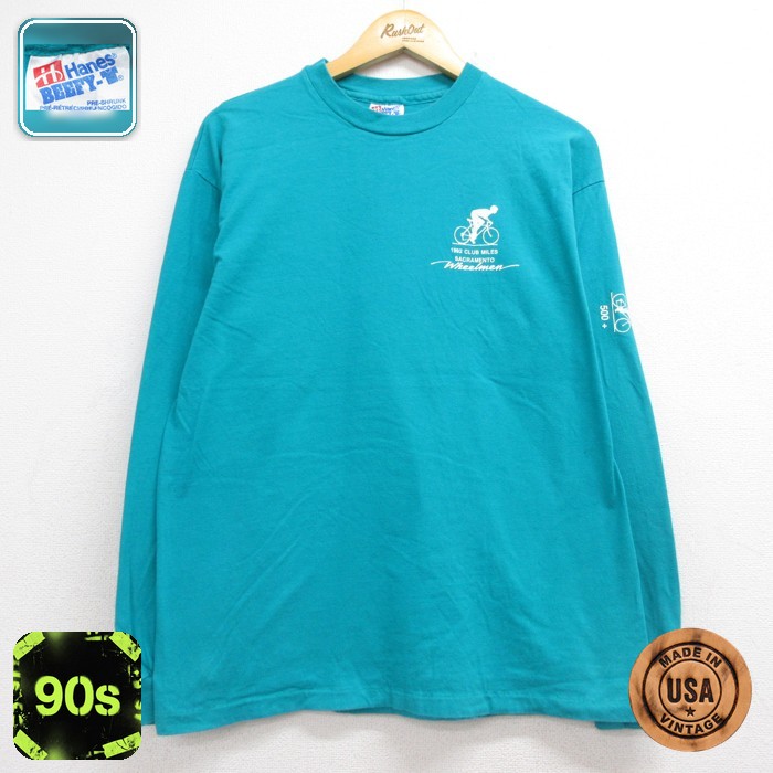 ヘインズ 90s 長袖Tシャツ サイクリング グリーン メンズL相当 | 古着