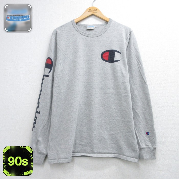チャンピオン 長袖Tシャツ ビッグロゴ グレー メンズL相当 | 古着