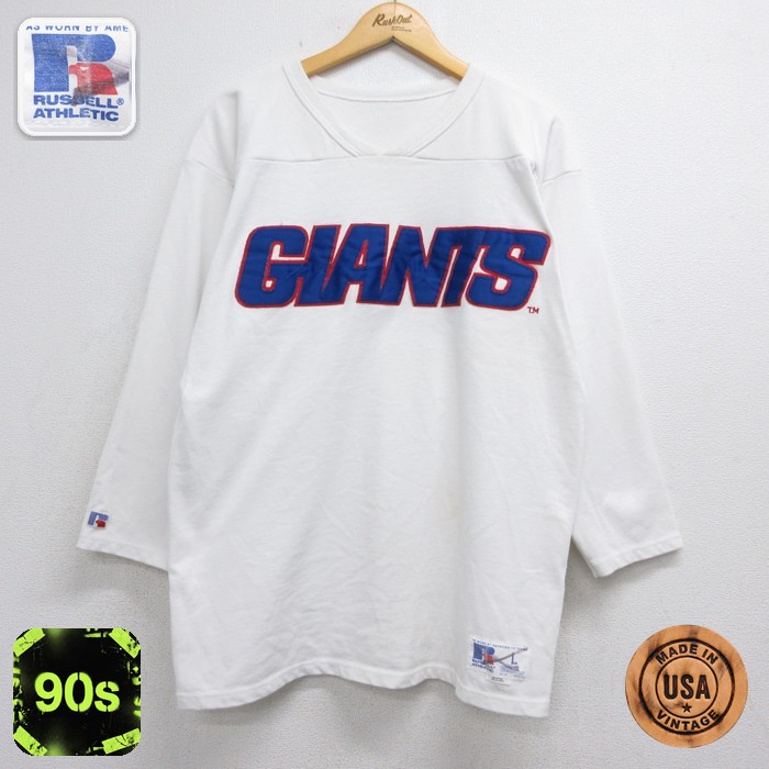 ラッセル 90s 7分袖Tシャツ NFLスーパーボウルジャイアンツ ホワイト メンズXL相当 | 古着