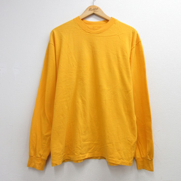 Hanes 長袖 ビンテージ Tシャツ 80s 無地 Beefy-T コットン クルーネック USA製 イエロー メンズXL相当 | 古着