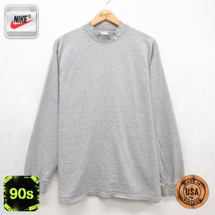 ナイキ 90s 長袖Tシャツ モックネック グレー メンズL相当 | 古着