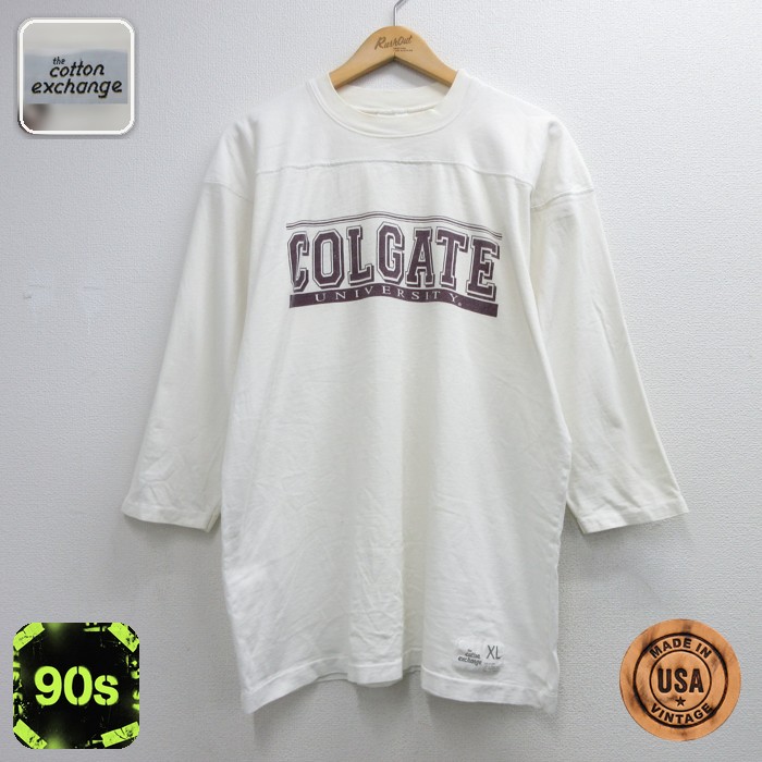 コットンエクスチェンジ 90s 七分袖Tシャツ フットボールカレッジ ホワイト メンズXL相当 | 古着