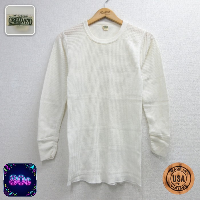 GREATLAND 長袖 ビンテージ Tシャツ 80s サーマル クルーネック USA製 ホワイト メンズM相当 | 古着