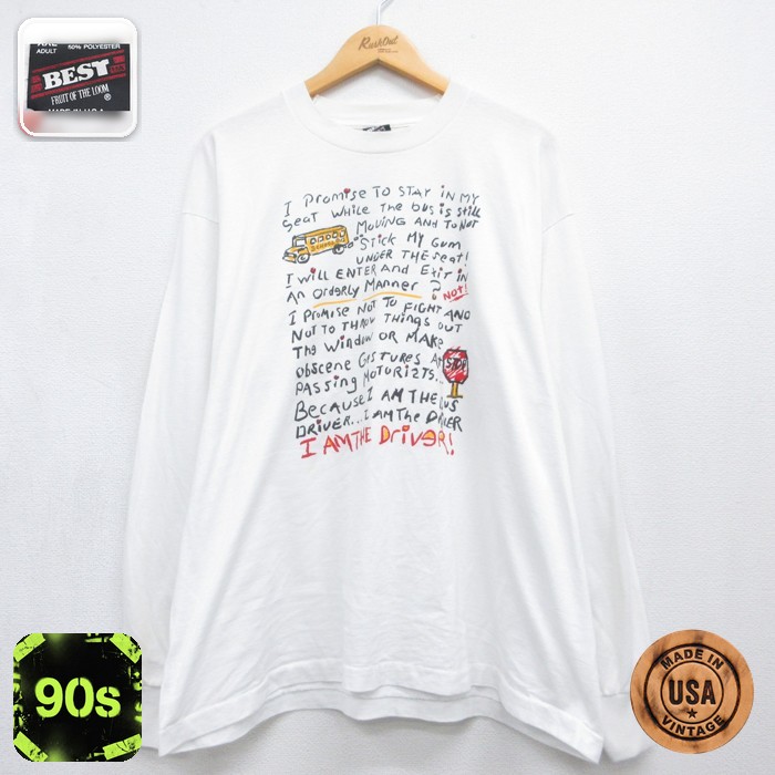 Fruit of the Loom 90s 長袖Tシャツ スクール バス ホワイト メンズXL相当 | 古着