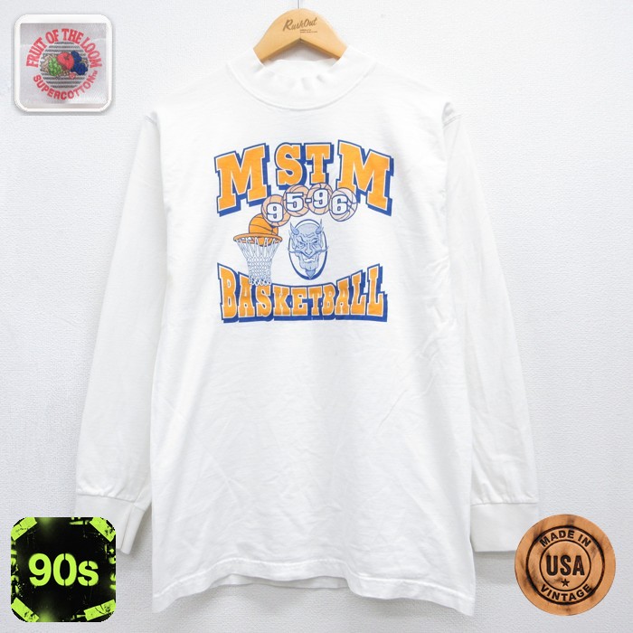 Fruit of the Loom 90s 長袖Tシャツ バスケットボール ホワイト メンズS相当 | 古着