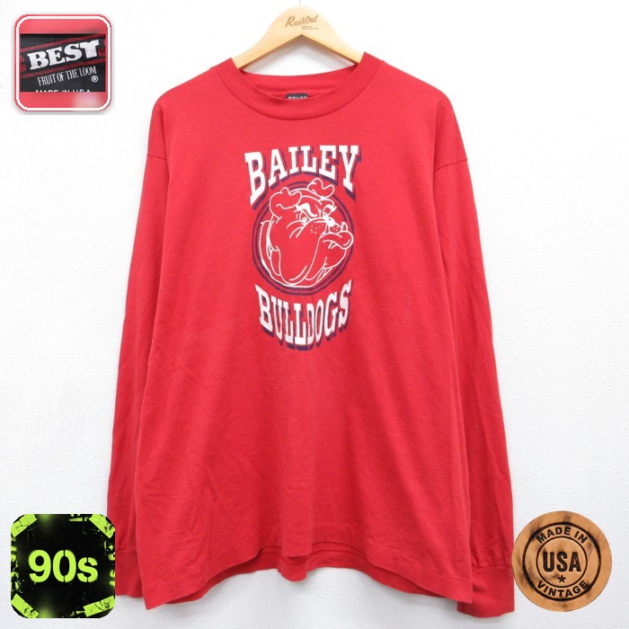 フルーツオブザルーム 90s 長袖Tシャツ ブルドッグカレッジ レッド メンズXL相当 | 古着