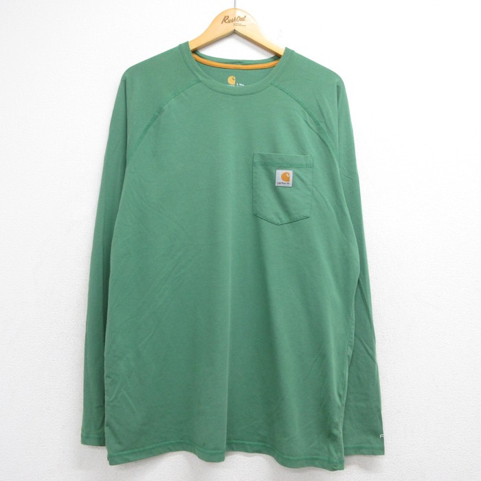 カーハート 長袖Tシャツ 胸ポケット付き ラグラン グリーン メンズXL相当 | 古着