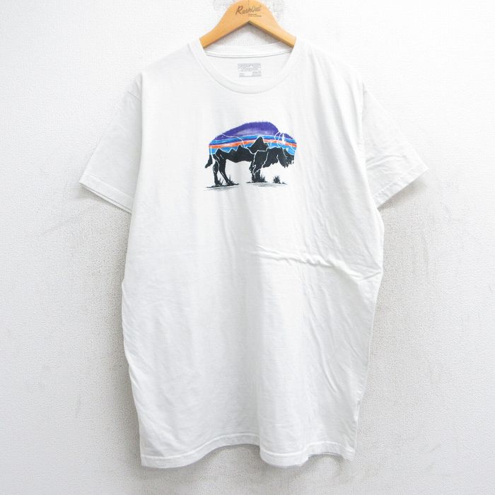 XL★古着 パタゴニア patagonia 半袖 ブランド Tシャツ メンズ バッファロー 大きいサイズ クルーネック 白 ホワイト 25jul01 中古