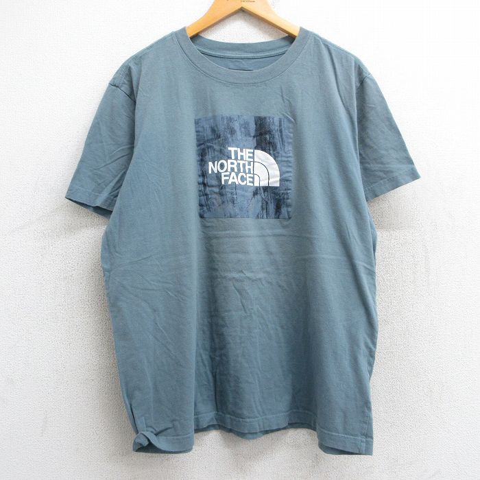 XL★古着 ノースフェイス THE NORTH FACE 半袖 ブランド Tシャツ メンズ ビッグロゴ 大きいサイズ コットン クルーネック 紺系 ネイビー 25jul01 中古