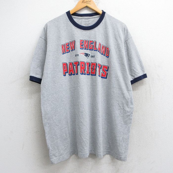 【50%OFF】XL★古着 リーボック REEBOK 半袖 ブランド Tシャツ メンズ NFL ニューイングランドペイトリオッツ 大きいサイズ クルーネック グレー 霜降り リンガー アメフト スーパーボウル 25jul01 中古
