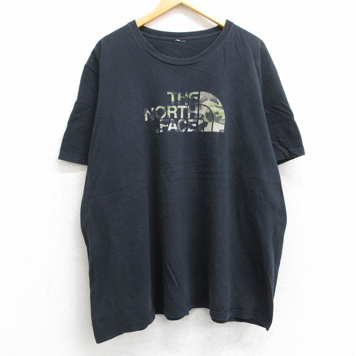 XL★古着 ノースフェイス THE NORTH FACE 半袖 ブランド Tシャツ メンズ ビッグロゴ 大きいサイズ クルーネック 黒 ブラック 25jul01 中古