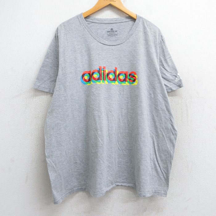 【20%OFF】XL★古着 アディダス adidas 半袖 ブランド Tシャツ メンズ ビッグロゴ 大きいサイズ クルーネック グレー 霜降り 25jul01 中古