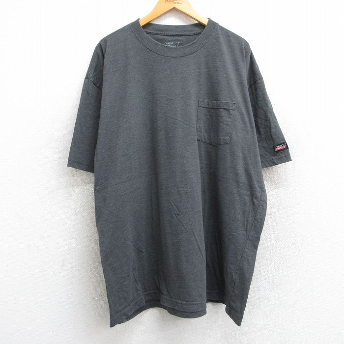 XL★古着 ディッキーズ Dickies 半袖 ブランド Tシャツ メンズ 無地 胸ポケット付き 大きいサイズ ロング丈 クルーネック 濃グレー 霜降り 【spe】 25jul01 中古