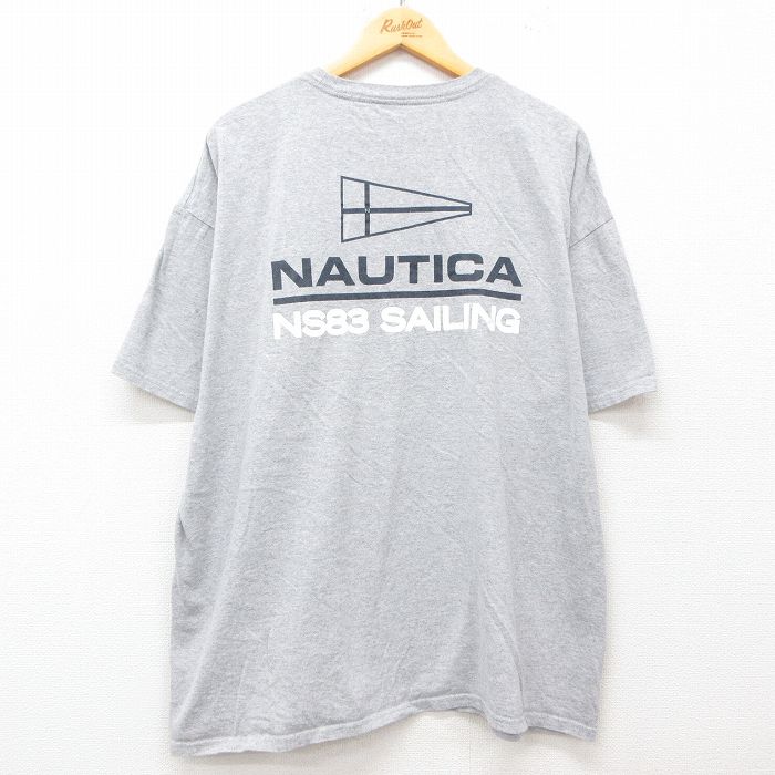 XL★古着 ノーティカ NAUTICA 半袖 ブランド Tシャツ メンズ ビッグロゴ 大きいサイズ コットン クルーネック グレー 霜降り 25jul02 中古
