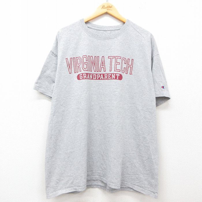 XL★古着 チャンピオン champion 半袖 ブランド Tシャツ メンズ VIRGINIA TECH 大きいサイズ グレー 霜降り 25jul02 中古
