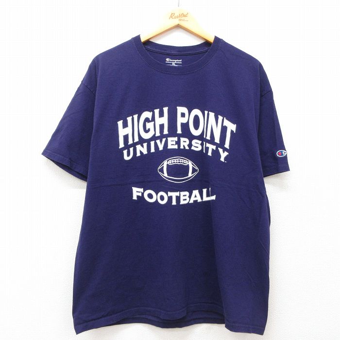 XL★古着 チャンピオン champion 半袖 ブランド Tシャツ メンズ HIGH POINT フットボール コットン クルーネック 紫 パープル 25jul02 中古