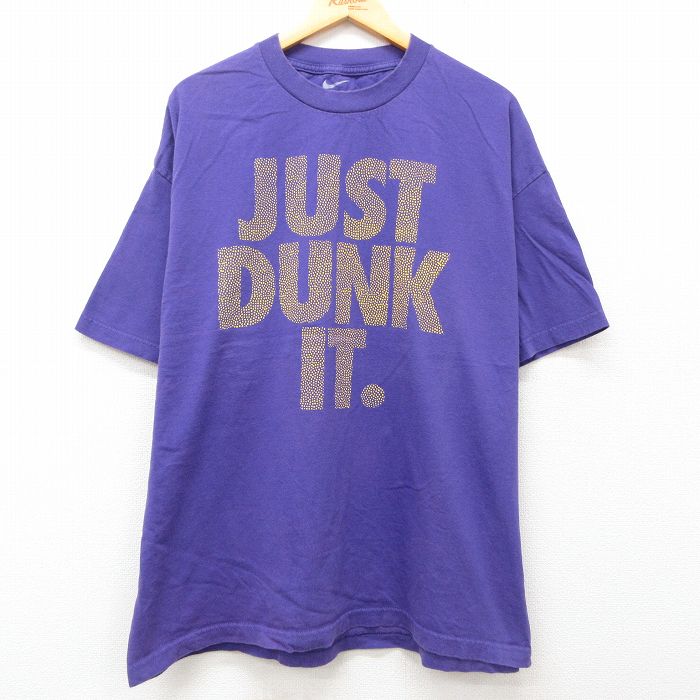 XL★古着 ナイキ NIKE 半袖 ブランド Tシャツ メンズ JUST DUNK IT 大きいサイズ コットン クルーネック 紫 パープル 25jul02 中古