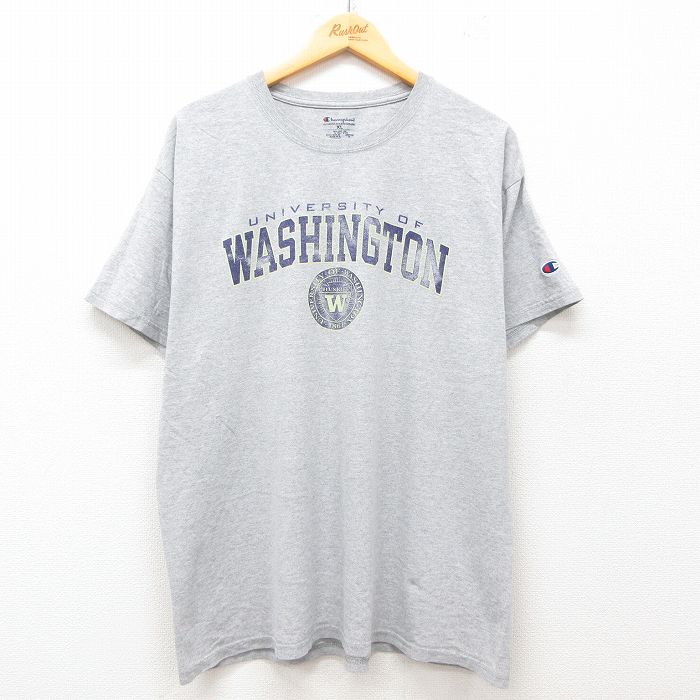 XL★古着 チャンピオン champion 半袖 ブランド Tシャツ メンズ WASHINGTON カレッジ 大きいサイズ クルーネック グレー 霜降り 25jul02 中古