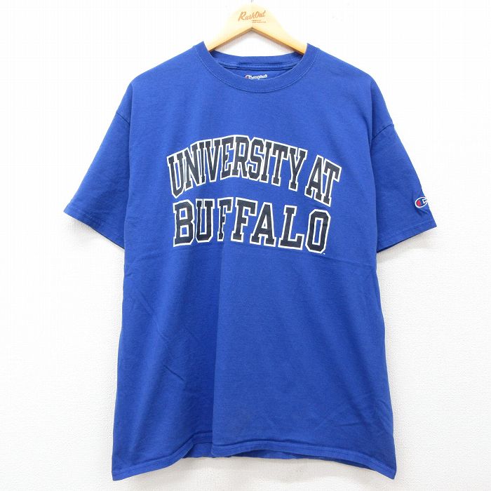 XL★古着 チャンピオン champion 半袖 ブランド Tシャツ メンズ BAFFALO クルーネック 青 ブルー 25jul02 中古