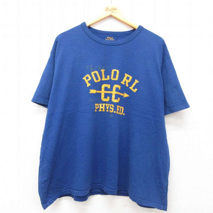 XL★古着 ラルフローレン Ralph Lauren 半袖 ブランド Tシャツ メンズ ビッグロゴ ワンポイントロゴ 大きいサイズ コットン クルーネック 青 ブルー 25jul02 中古