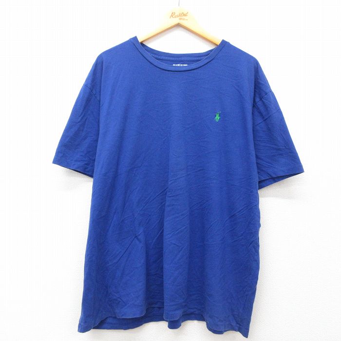 【20%OFF】XL★古着 ラルフローレン Ralph Lauren 半袖 ブランド Tシャツ メンズ ワンポイントロゴ 大きいサイズ コットン クルーネック 青 ブルー 25jul02 中古