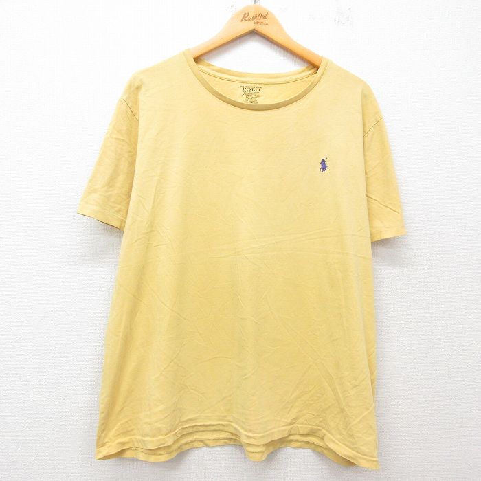 【20%OFF】XL★古着 ラルフローレン Ralph Lauren 半袖 ブランド Tシャツ メンズ ワンポイントロゴ 大きいサイズ コットン クルーネック 黄 イエロー 25jul02 中古