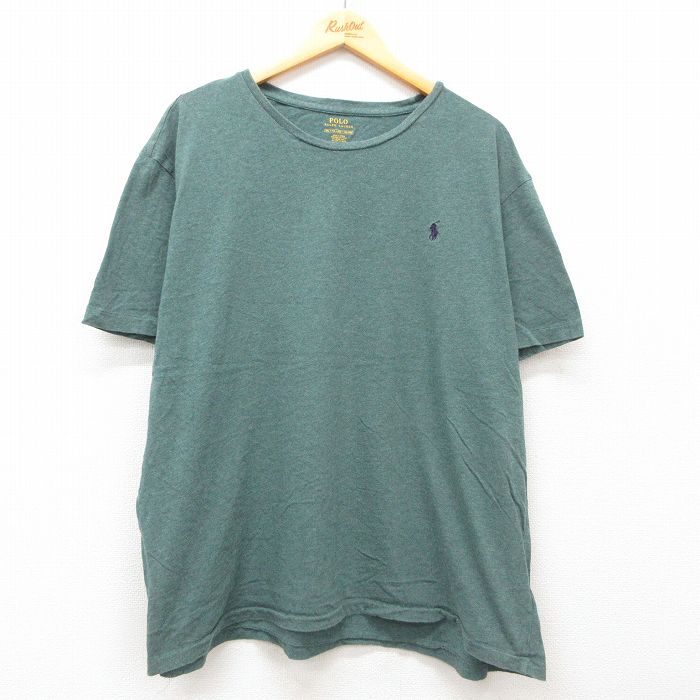 【20%OFF】XL★古着 ラルフローレン Ralph Lauren 半袖 ブランド Tシャツ メンズ ワンポイントロゴ 大きいサイズ コットン クルーネック 緑 グリーン 霜降り 25jul02 中古
