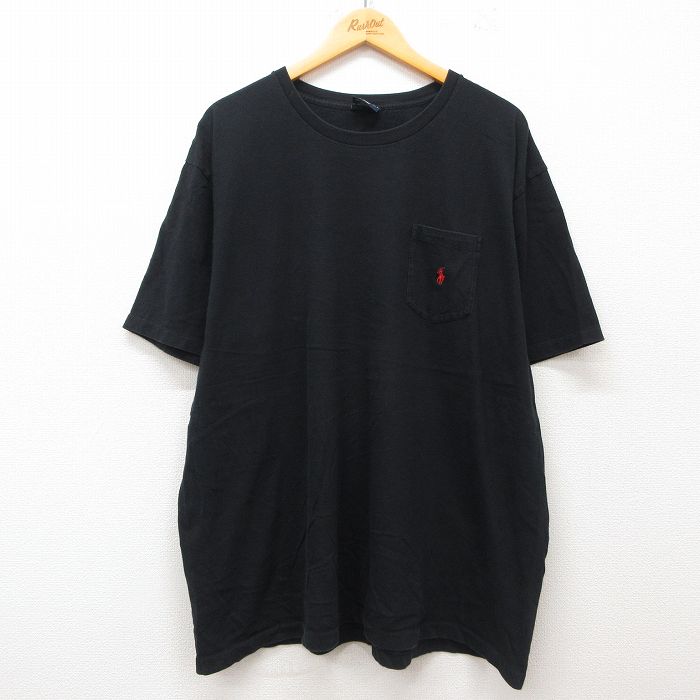 XL★古着 ラルフローレン Ralph Lauren 半袖 ブランド Tシャツ メンズ 90年代 90s ワンポイントロゴ 胸ポケット付き 大きいサイズ コットン クルーネック 黒 ブラック 25jul02 中古