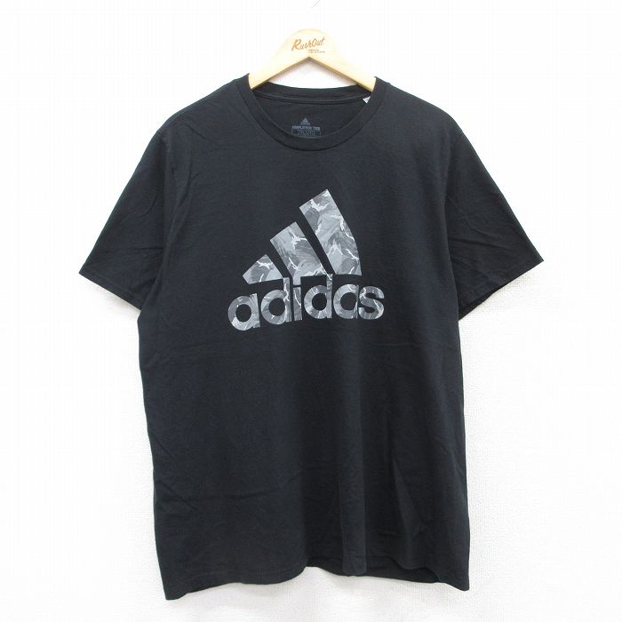 XL★古着 アディダス adidas 半袖 ブランド Tシャツ メンズ ビッグロゴ 大きいサイズ コットン クルーネック 黒 ブラック 25jul04 中古