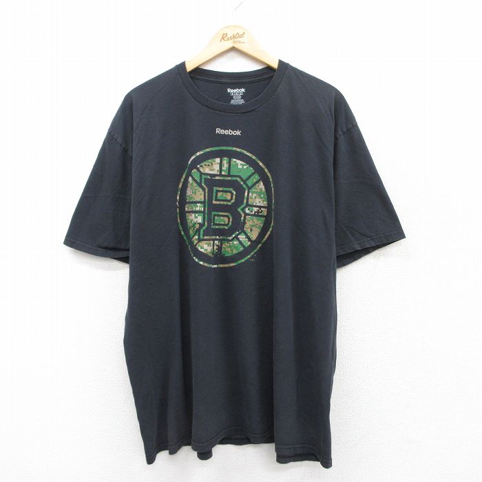 XL★古着 リーボック REEBOK 半袖 ブランド Tシャツ メンズ NHL ボストンブルーインズ 大きいサイズ コットン クルーネック 黒 ブラック アイスホッケー 25jul04 中古