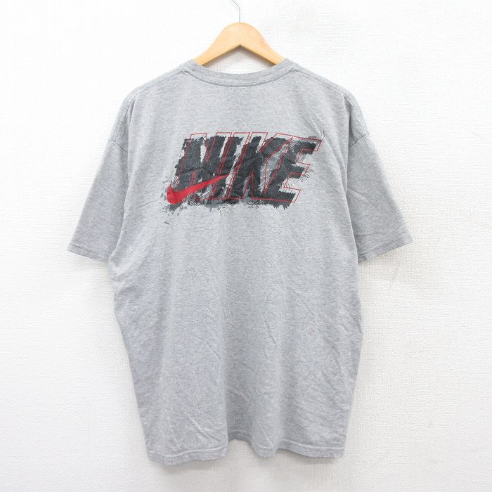 XL★古着 ナイキ NIKE 半袖 ブランド Tシャツ メンズ ビッグロゴ 大きいサイズ クルーネック グレー 霜降り 25jul04 中古