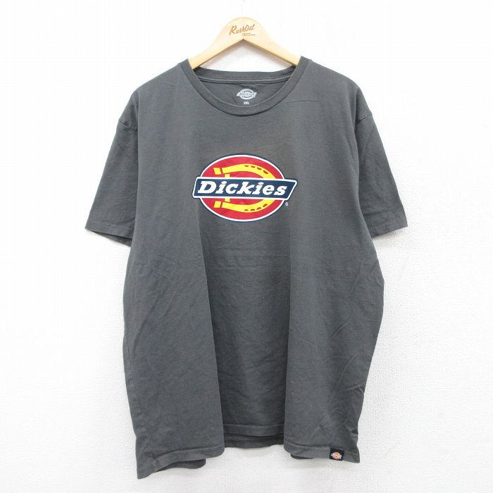 【50%OFF】XL★古着 ディッキーズ Dickies 半袖 ブランド Tシャツ メンズ ビッグロゴ 大きいサイズ コットン クルーネック 濃グレー 25jul19 中古