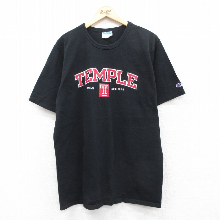 XL★古着 チャンピオン champion 半袖 ブランド Tシャツ メンズ TEMPLE コットン クルーネック 黒 ブラック 25jul19 中古