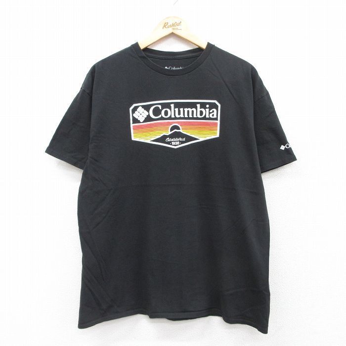 XL★古着 コロンビア COLUMBIA 半袖 ブランド Tシャツ メンズ ビッグロゴ コットン クルーネック 黒 ブラック 25jul19 中古
