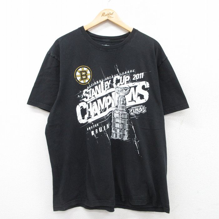 【50%OFF】リーボック 半袖Tシャツ NHLボストンブルーインズプリント ブラック XL | 古着