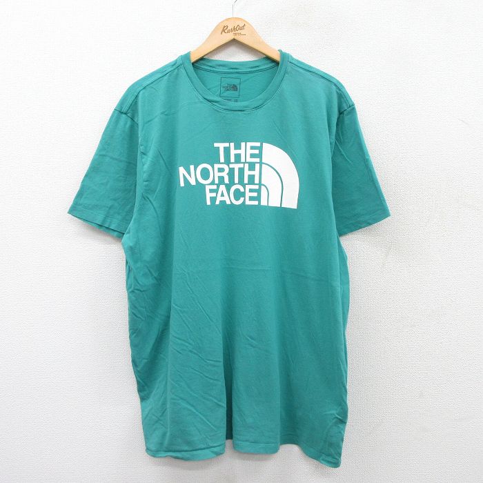 【20%OFF】XL★古着 ノースフェイス THE NORTH FACE 半袖 ブランド Tシャツ メンズ ビッグロゴ 大きいサイズ コットン クルーネック 青緑 25jul19 中古