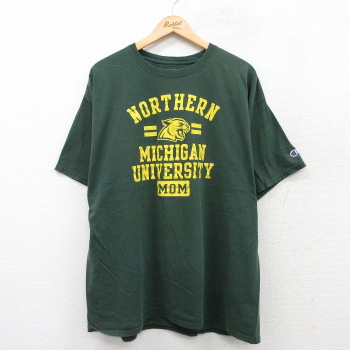 【50%OFF】XL★古着 チャンピオン champion 半袖 ブランド Tシャツ メンズ ノーザンミシガン 大学 大きいサイズ クルーネック 緑 グリーン 25jul19 中古