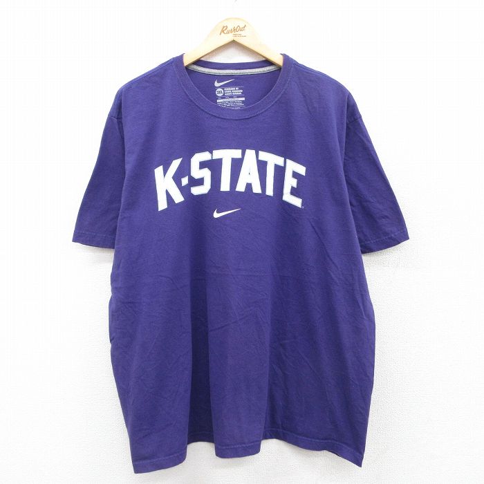 XL★古着 ナイキ NIKE 半袖 ブランド Tシャツ メンズ K STATE 大きいサイズ コットン クルーネック 紫 パープル 25jul19 中古