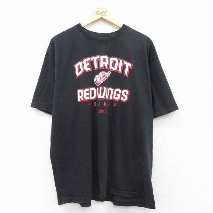 【50%OFF】XL★古着 リーボック REEBOK 半袖 ブランド Tシャツ メンズ NHL デトロイトレッドウィングス 大きいサイズ コットン クルーネック 黒 ブラック アイスホッケー 25jul19 中古