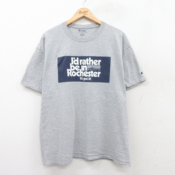 XL★古着 チャンピオン champion 半袖 ブランド Tシャツ メンズ ロチェスター クルーネック グレー 霜降り 25jul19 中古