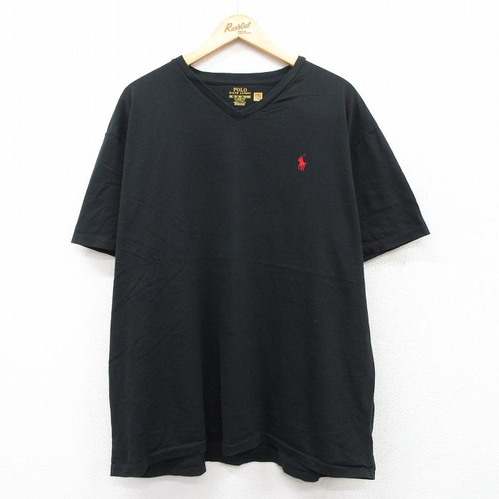 XL★古着 ラルフローレン Ralph Lauren 半袖 ブランド Tシャツ メンズ ワンポイントロゴ 大きいサイズ コットン Vネック 黒 ブラック 25jul19 中古
