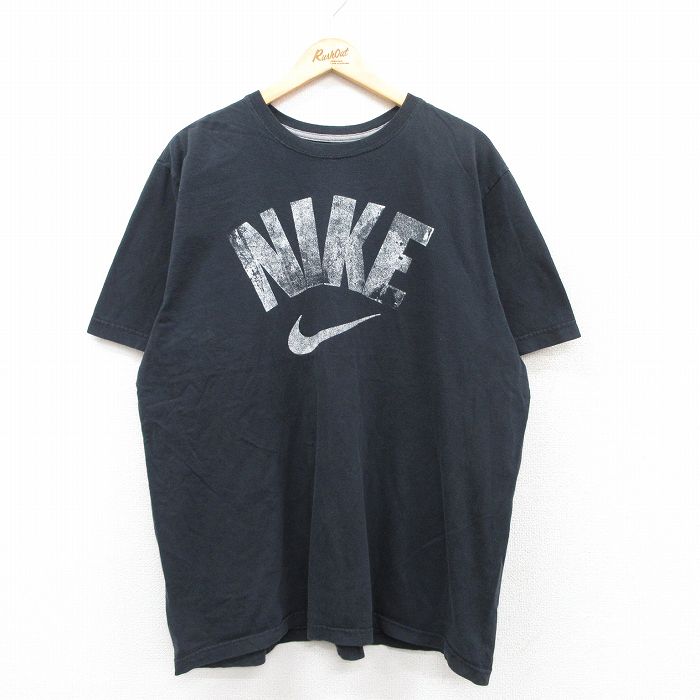 XL★古着 ナイキ NIKE 半袖 ブランド Tシャツ メンズ ビッグロゴ 大きいサイズ コットン クルーネック 黒 ブラック 25jul19 中古