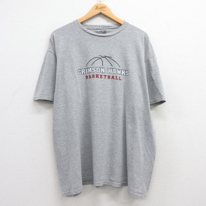 【20%OFF】XL★古着 アディダス adidas 半袖 ブランド Tシャツ メンズ クリムゾンホークス バスケットボール ビッグロゴ 大きいサイズ クルーネック グレー 霜降り 【spe】 25jul22 中古